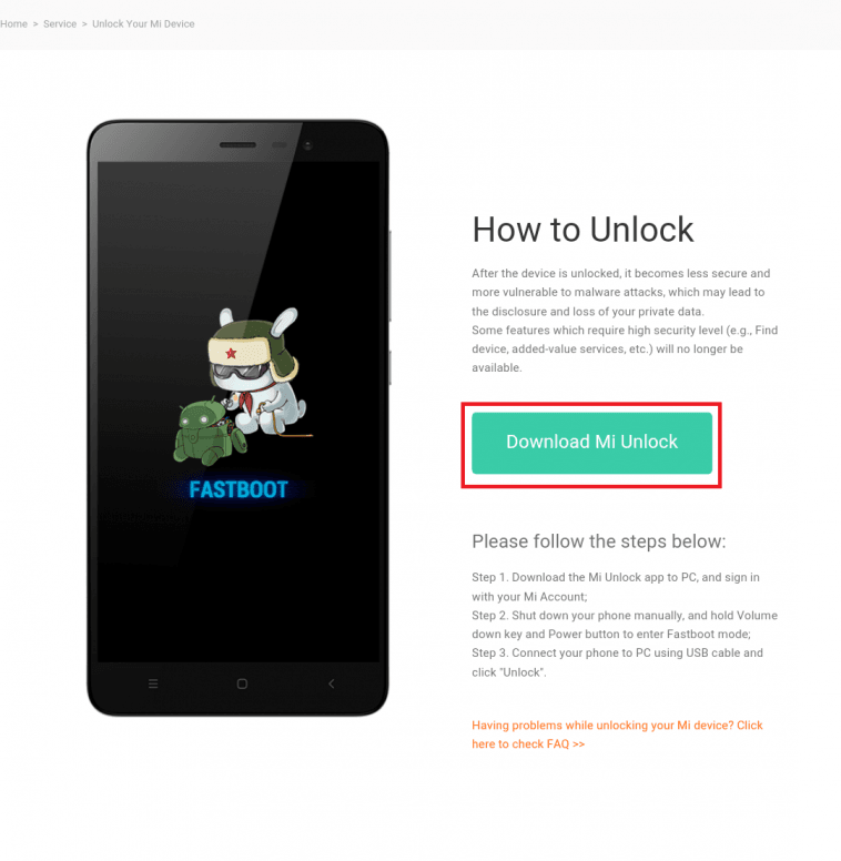 Xiaomi cihazlarda Unlock